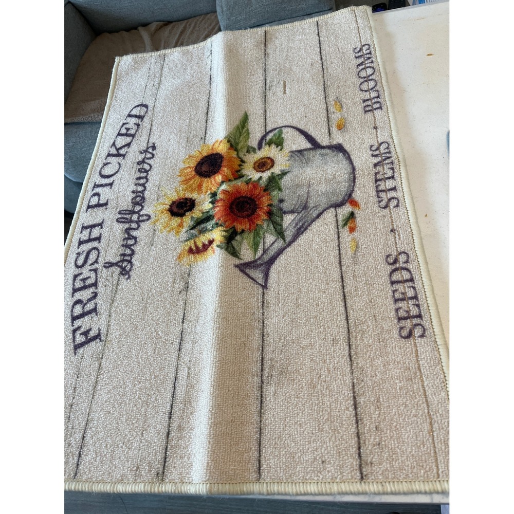 Rustic Sunflower Watering Can Kitchen Rug Farmhouse Accent Mat 18x30